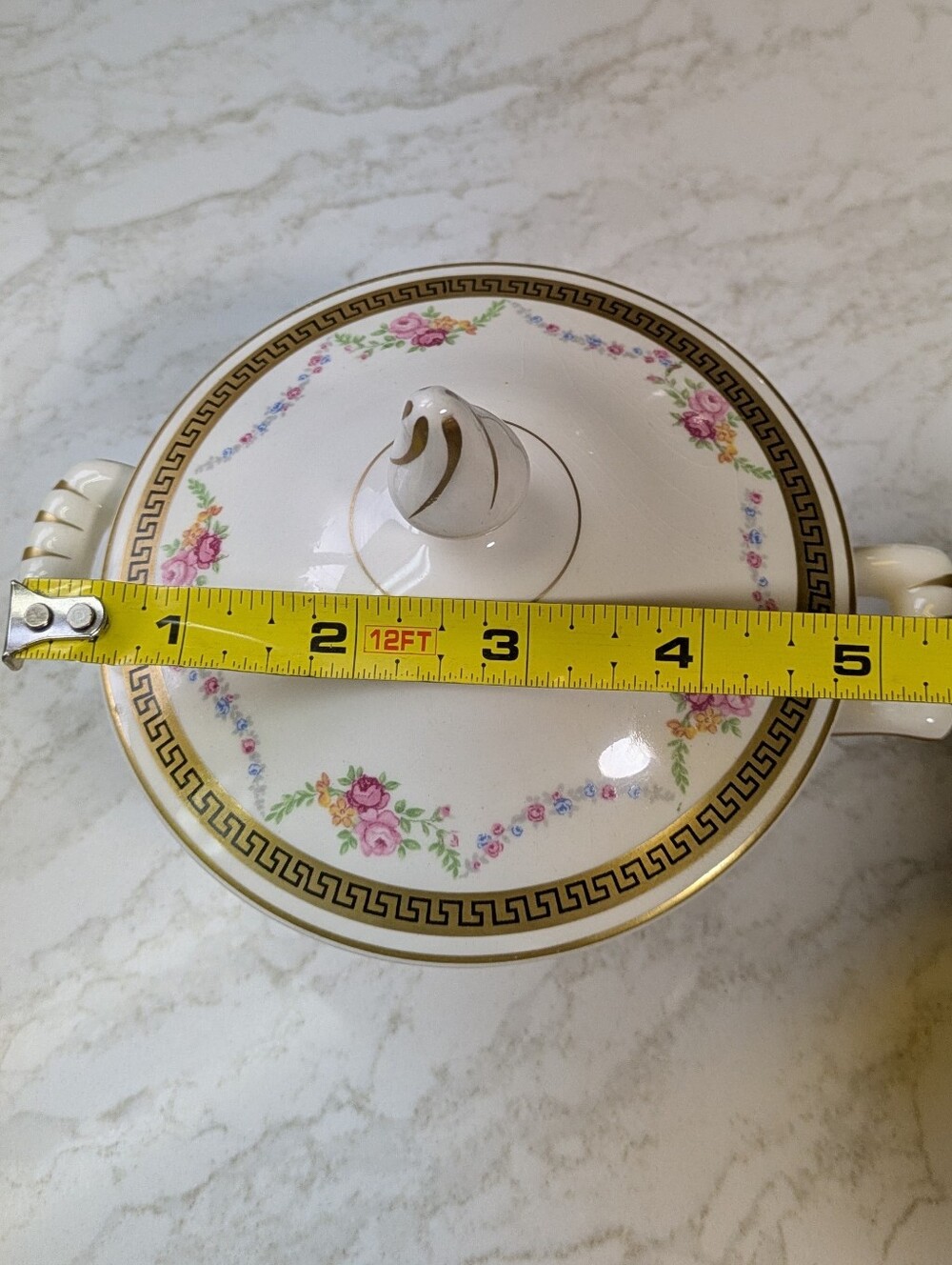 Edwin M. Knowles Floral Porcelain Covered Sugar Bowl with Gold Trim - Picture 13 of 13